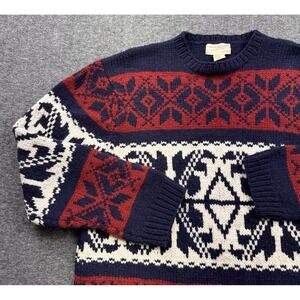 American Eagle Fair Isle Sweater Mens Sz L Lambs Wool Chunky Knit Nordic Cabin